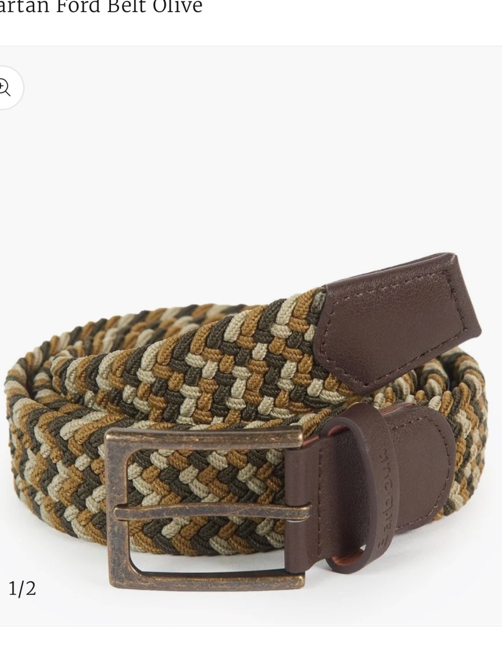 Barbour Tartan Ford Braided Belt in Olive, Brown & Cream with Stretch